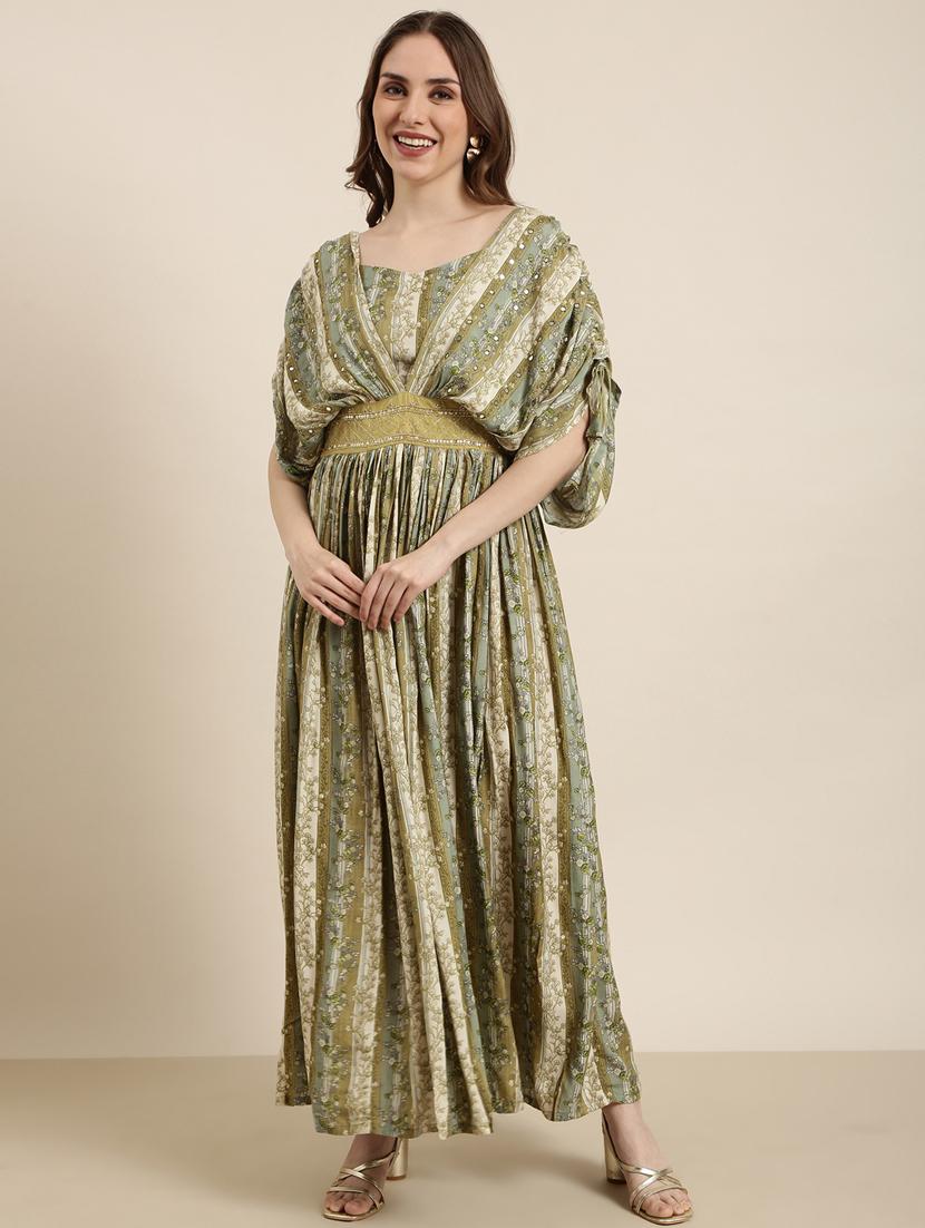 women green printed fit & flare dress - 20915771 -  Zoom Image - 0