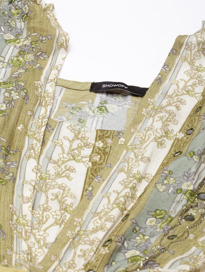 women green printed fit & flare dress - 20915771 - Standard Image - 7