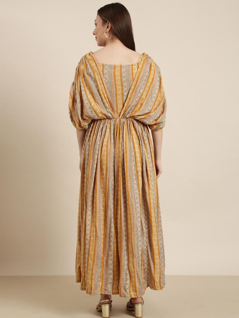 women mustard printed fit & flare dress - 20915773 - Standard Image - 2