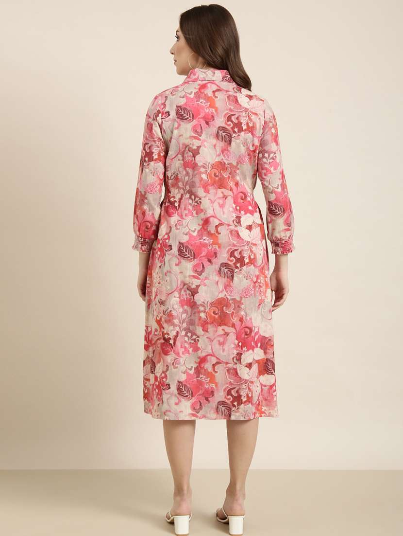 women pink floral printed a-line dress - 20915779 - Standard Image - 2