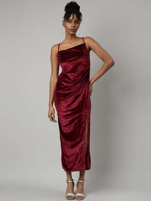 women maroon solid high-slit dress - 20915789 -  Standard Image - 0