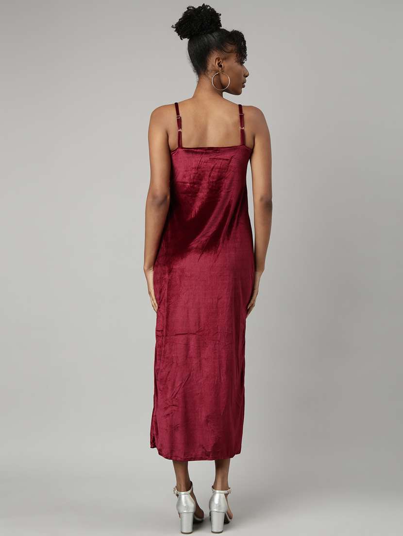 women maroon solid high-slit dress - 20915789 -  Standard Image - 2