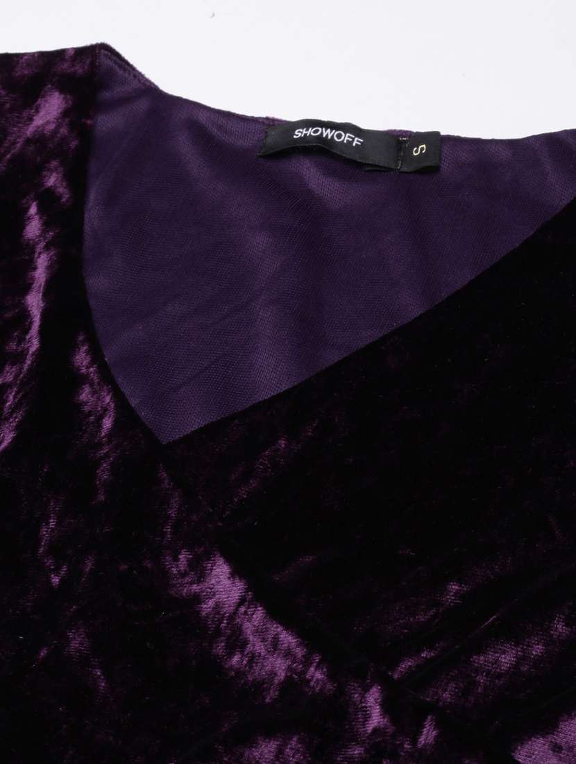 women solid overlap neck wrap dress - 20915793 -  Standard Image - 7