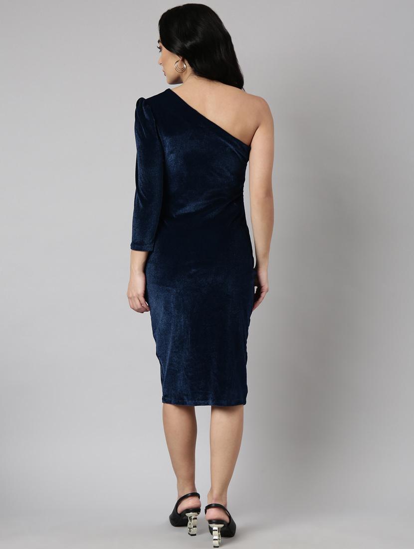 women solid single shoulder dress - 20915794 - Standard Image - 2