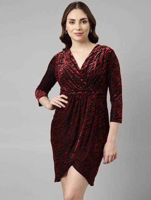 women animal print overlap neck dress - 20915797 - Standard Image - 0