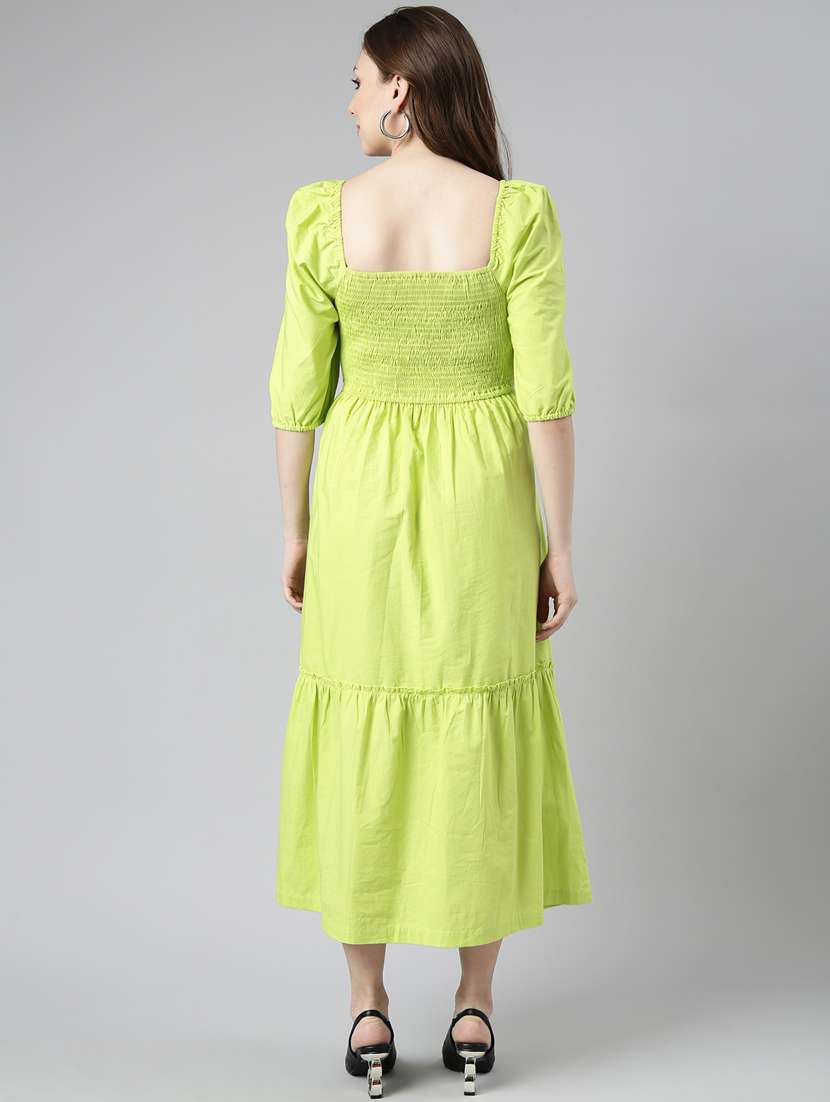 women solid puff sleeves tiered dress - 20915821 -  Standard Image - 2