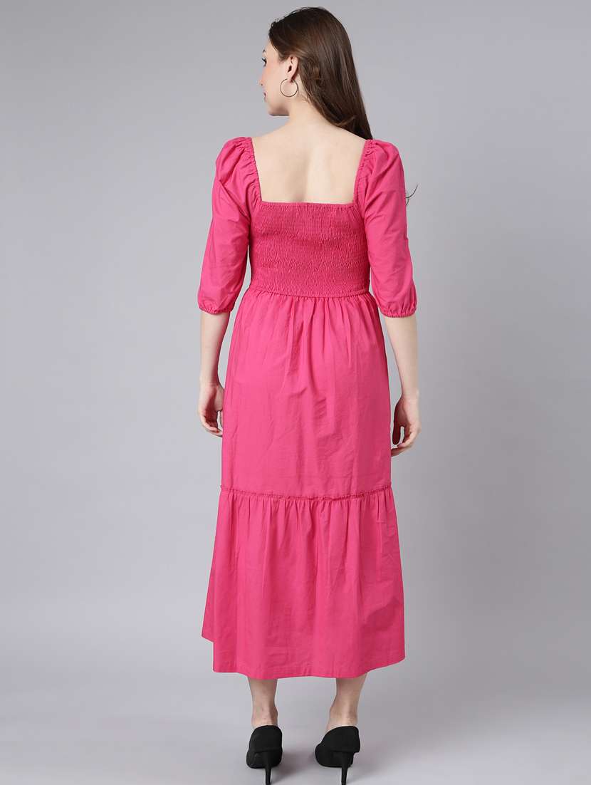 women solid puff sleeves tiered dress - 20915823 -  Standard Image - 2