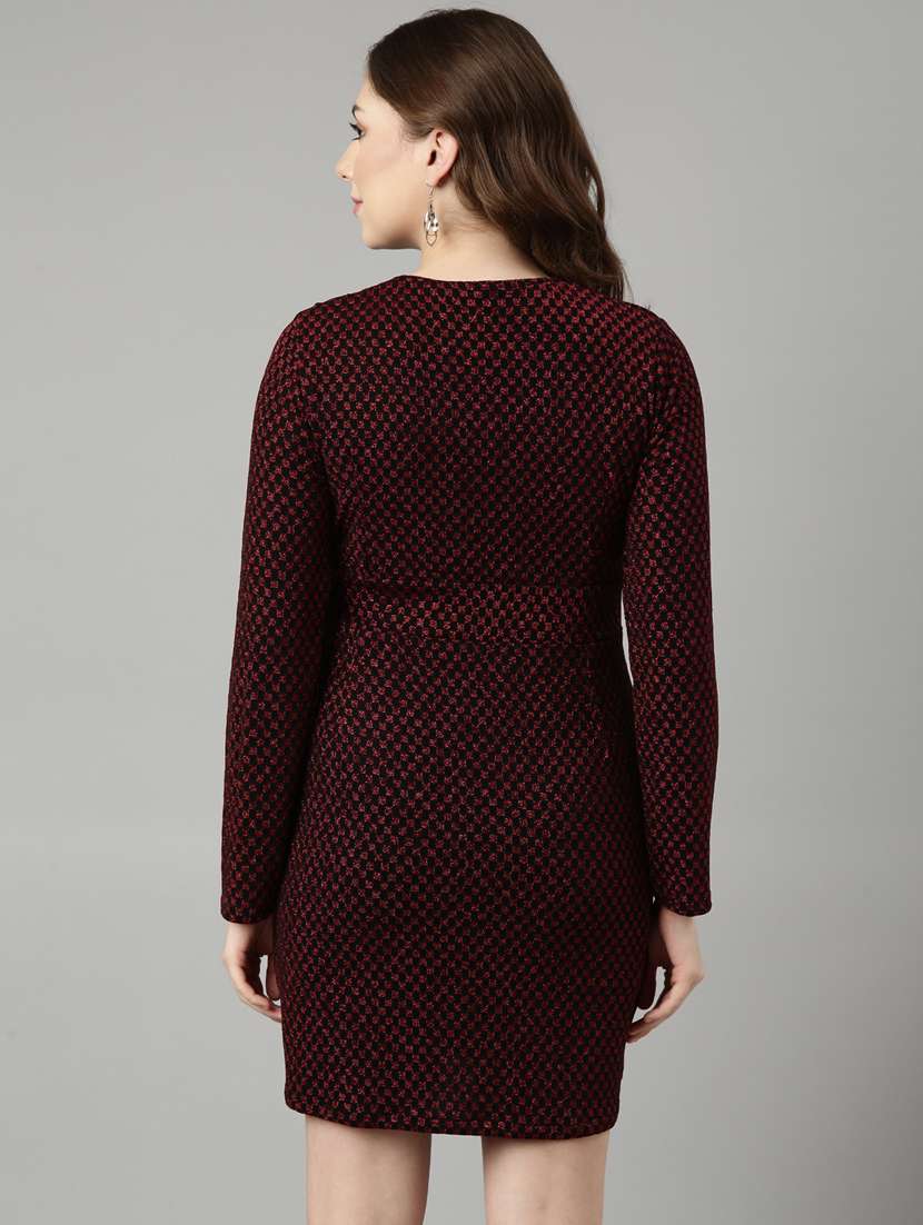 women red self design detailed wrap dress - 20915840 -  Standard Image - 2