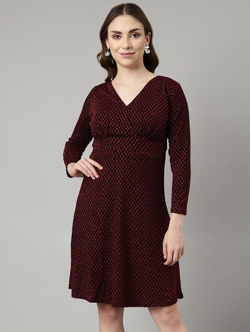 women maroon self-designed fit & flare dress - 20915843 - Zoom Image - 0