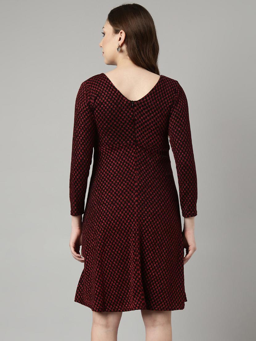 women maroon self-designed fit & flare dress - 20915843 - Standard Image - 2