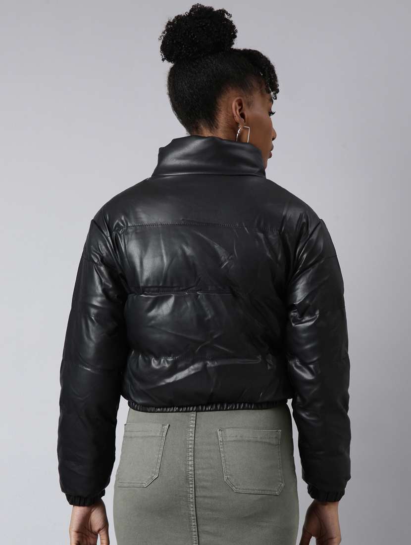 women solid black leather jacket - 20917078 -  Standard Image - 2