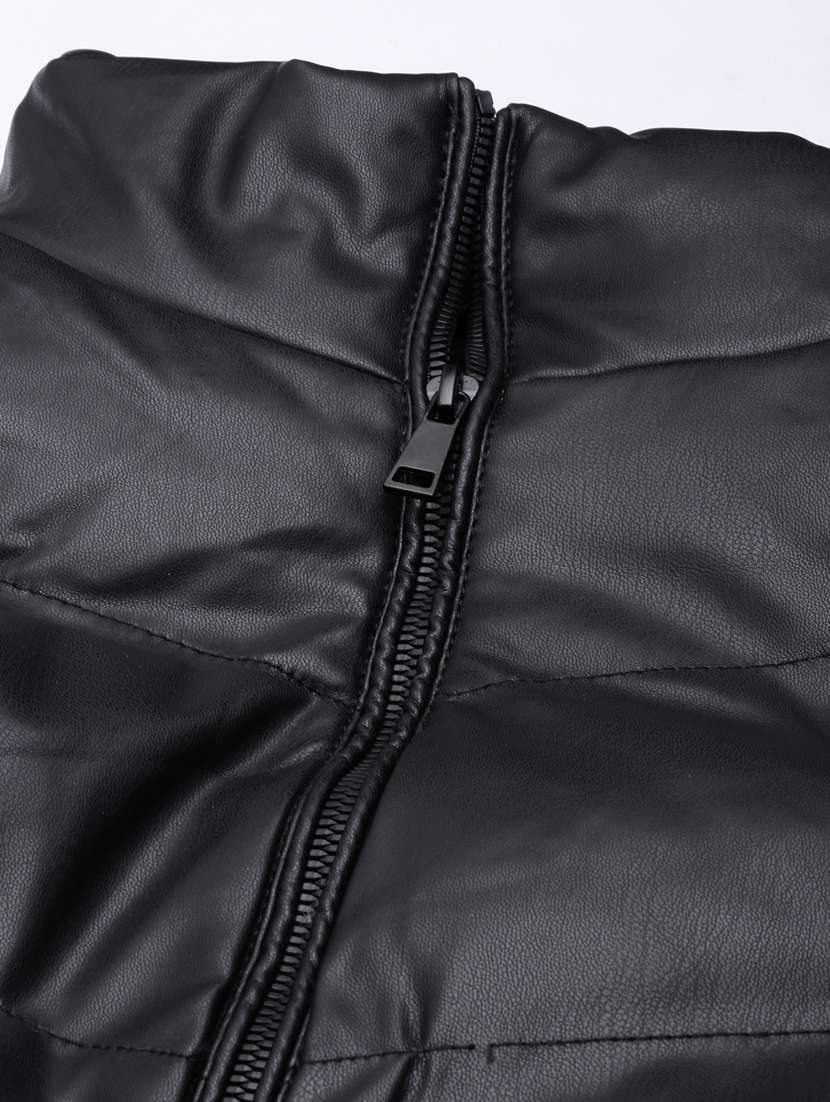 women solid black leather jacket - 20917078 -  Standard Image - 7