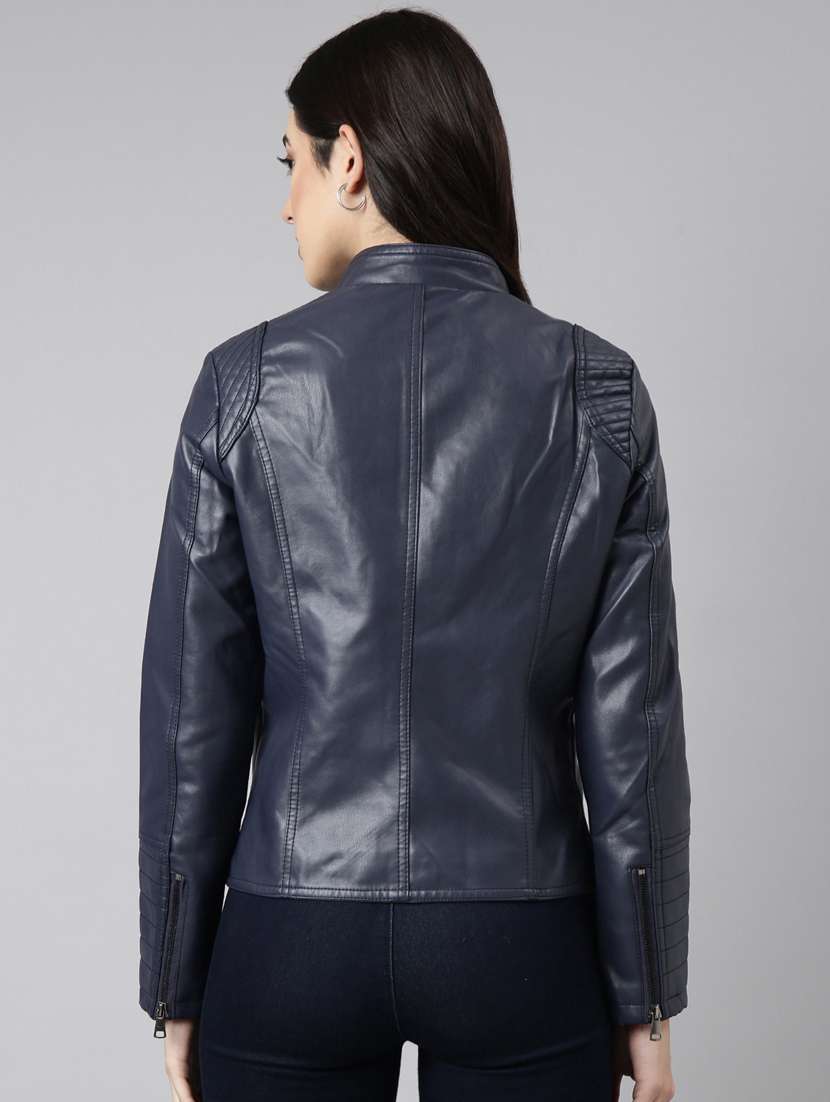 mock neck solid biker jacket - 20917080 -  Standard Image - 2
