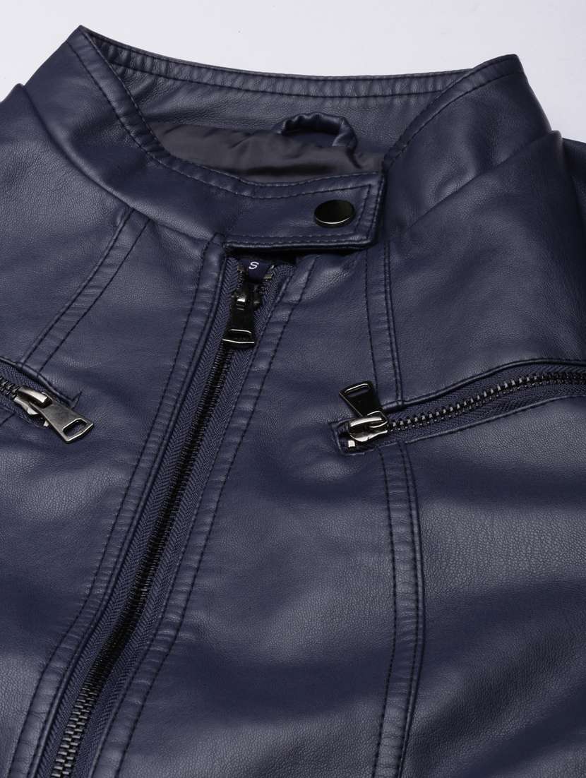 mock neck solid biker jacket - 20917080 -  Standard Image - 7