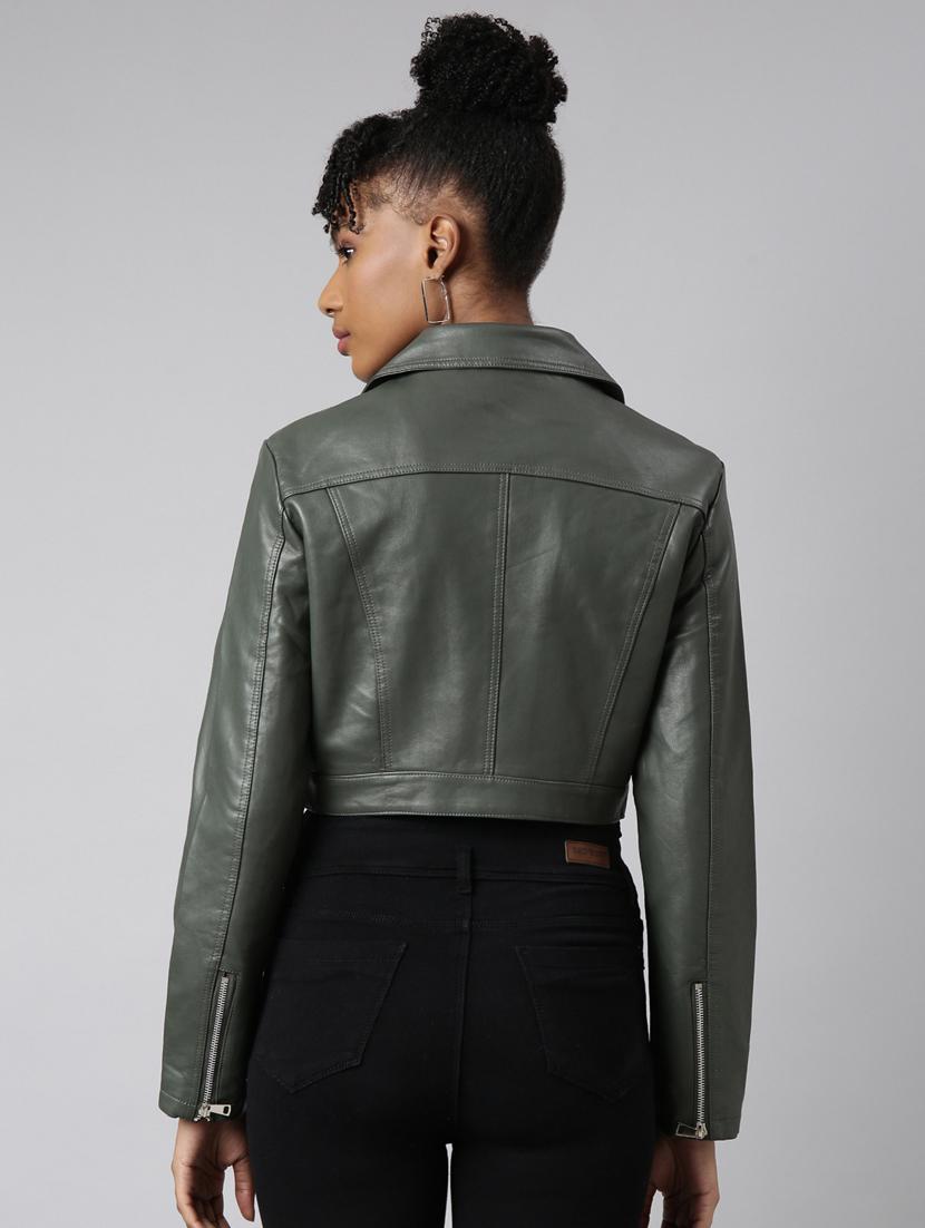 olive leather bomberbiker jacket - 20917083 - Standard Image - 2