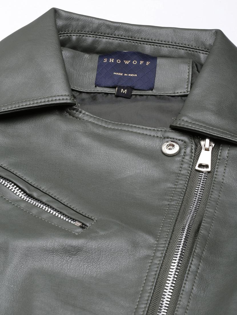 olive leather bomberbiker jacket - 20917083 - Standard Image - 7
