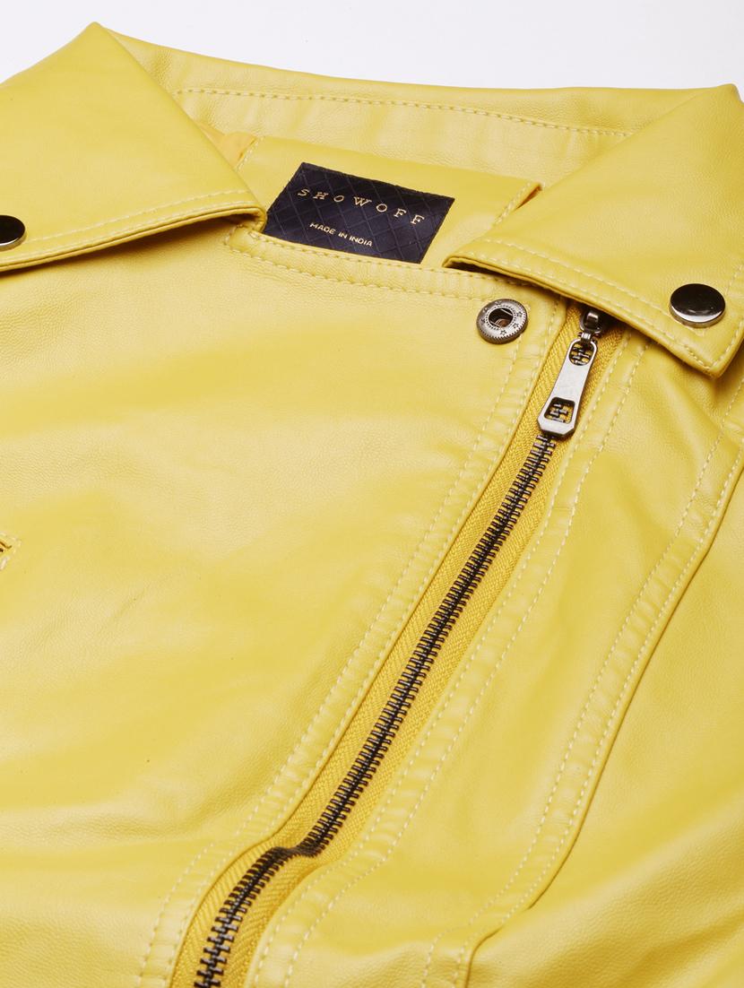 yellow leather bomberbiker jacket - 20917086 - Standard Image - 7