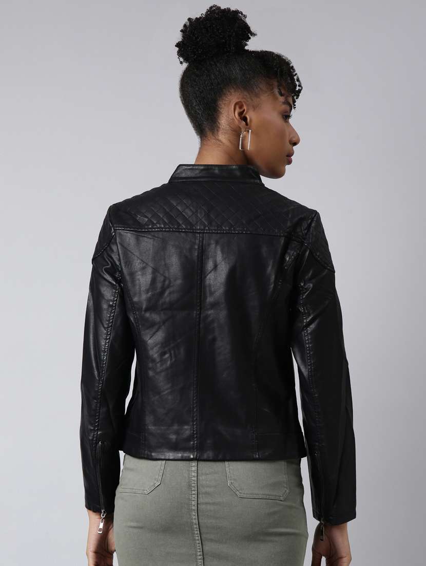 black leather bomberbiker jacket - 20917088 -  Standard Image - 2