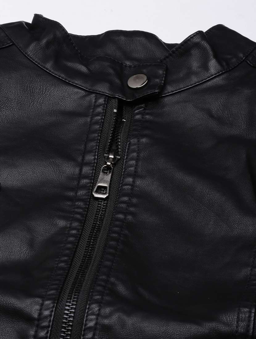 black leather bomberbiker jacket - 20917088 -  Standard Image - 7
