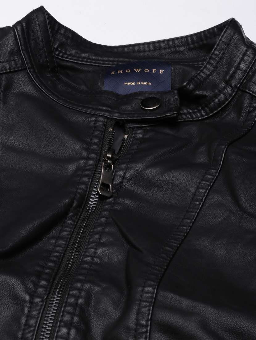 women solid long sleeves leather jacket - 20917090 -  Standard Image - 7