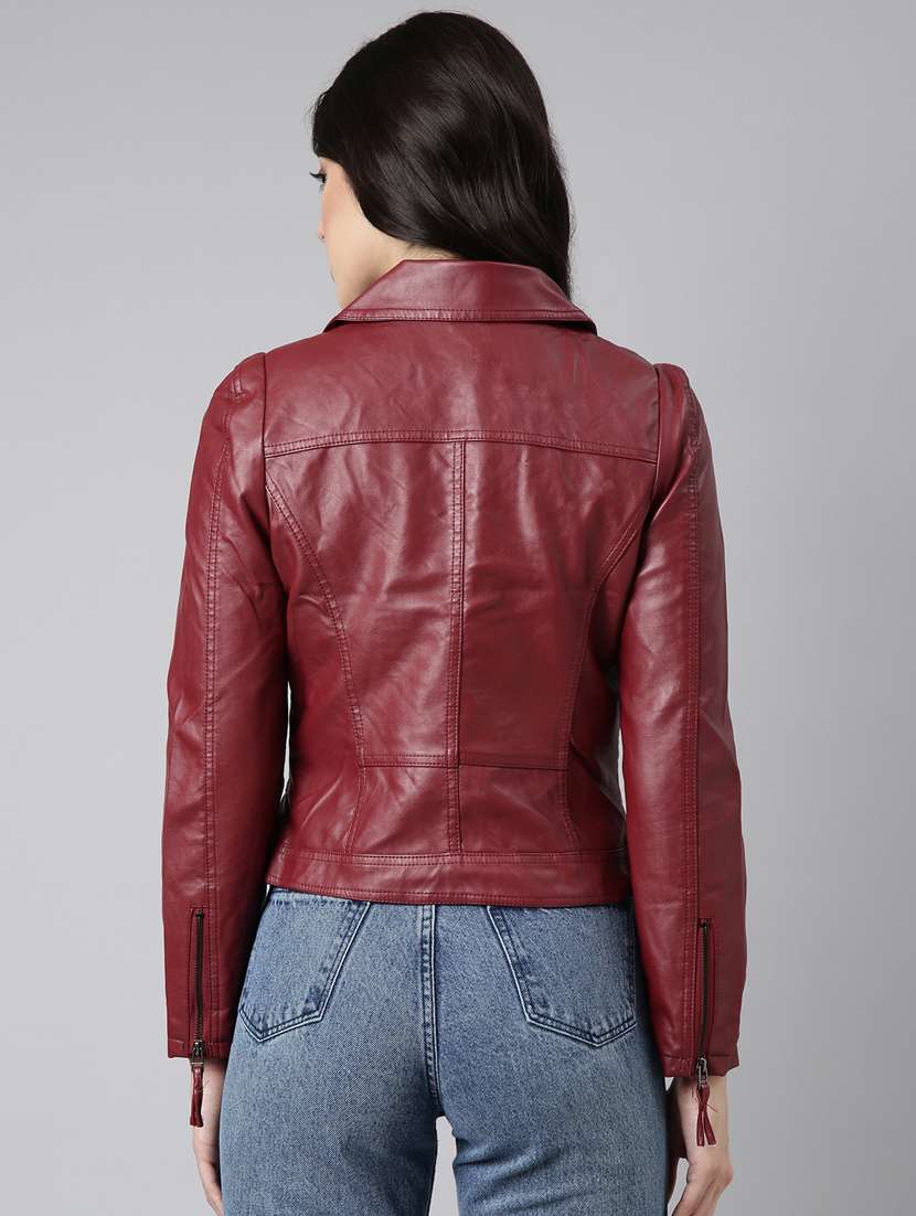 maroon leather bomberbiker jacket - 20917093 -  Standard Image - 2