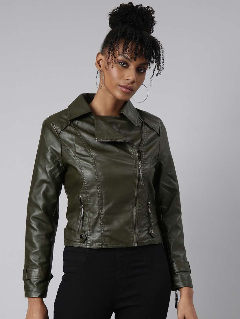 olive leather bomberbiker jacket