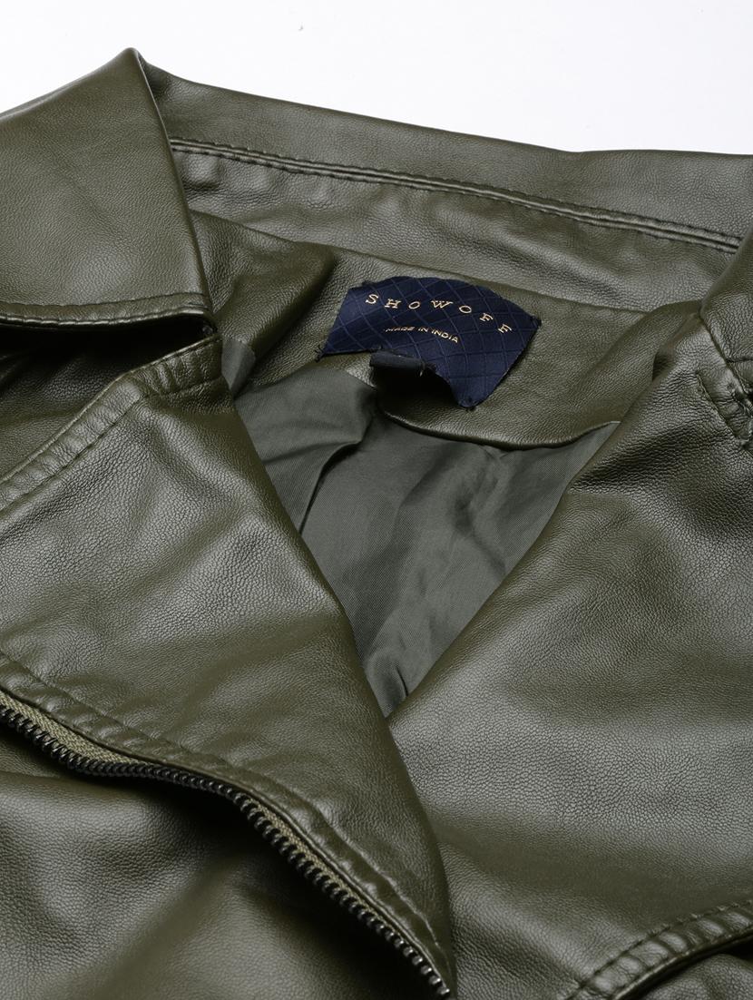 olive leather bomberbiker jacket - 20917095 - Standard Image - 7