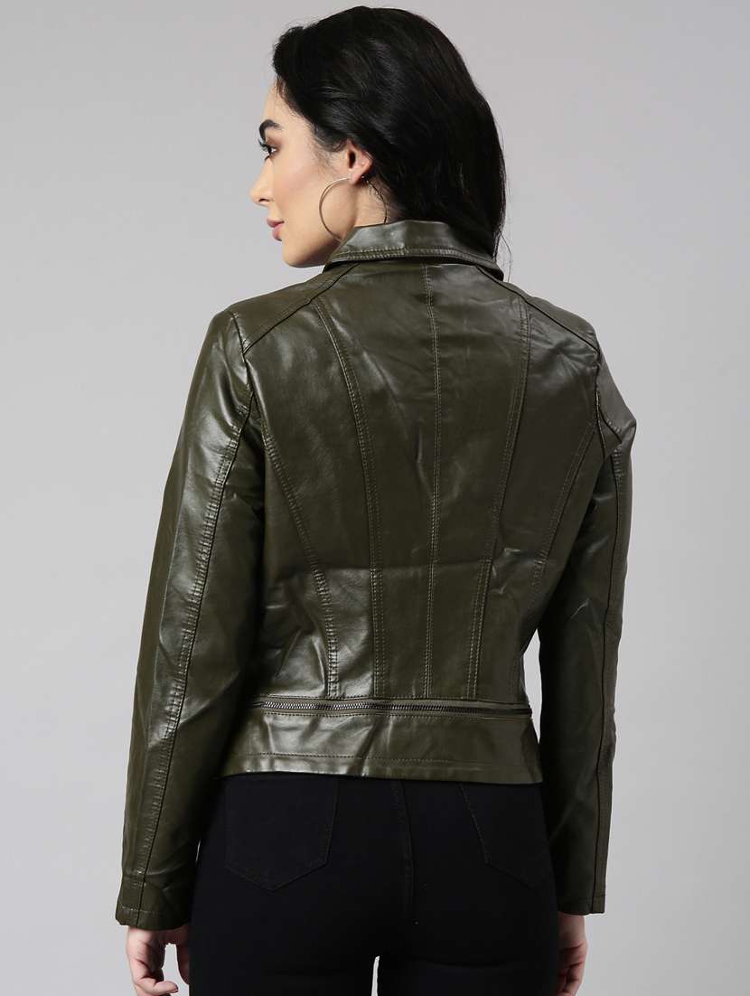 olive leather bomberbiker jacket - 20917103 -  Standard Image - 2