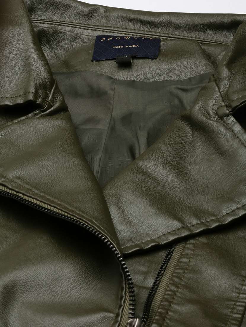 olive leather bomberbiker jacket - 20917103 -  Standard Image - 7