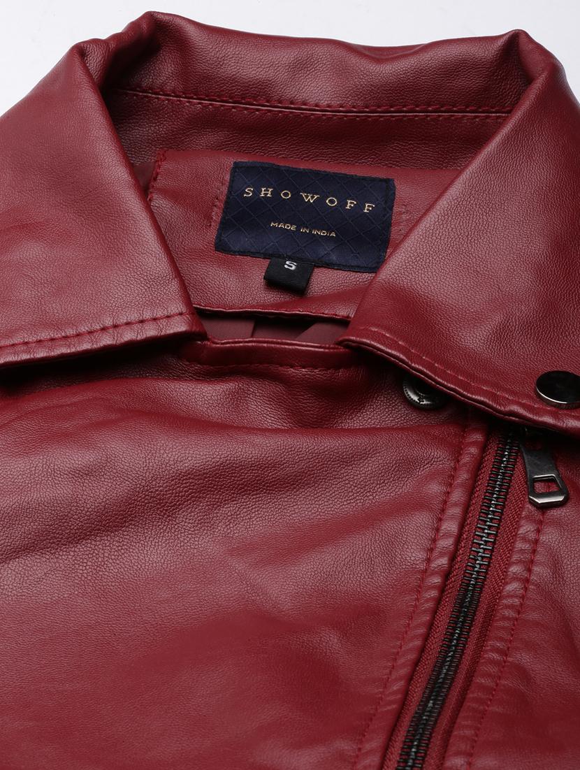 women maroon solid leather jacket - 20917109 - Standard Image - 7