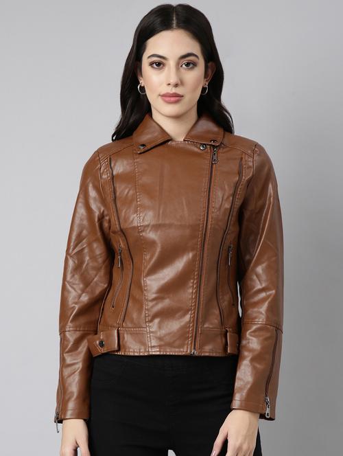 brown leather bomberbiker jacket - 20917110 - Standard Image - 0