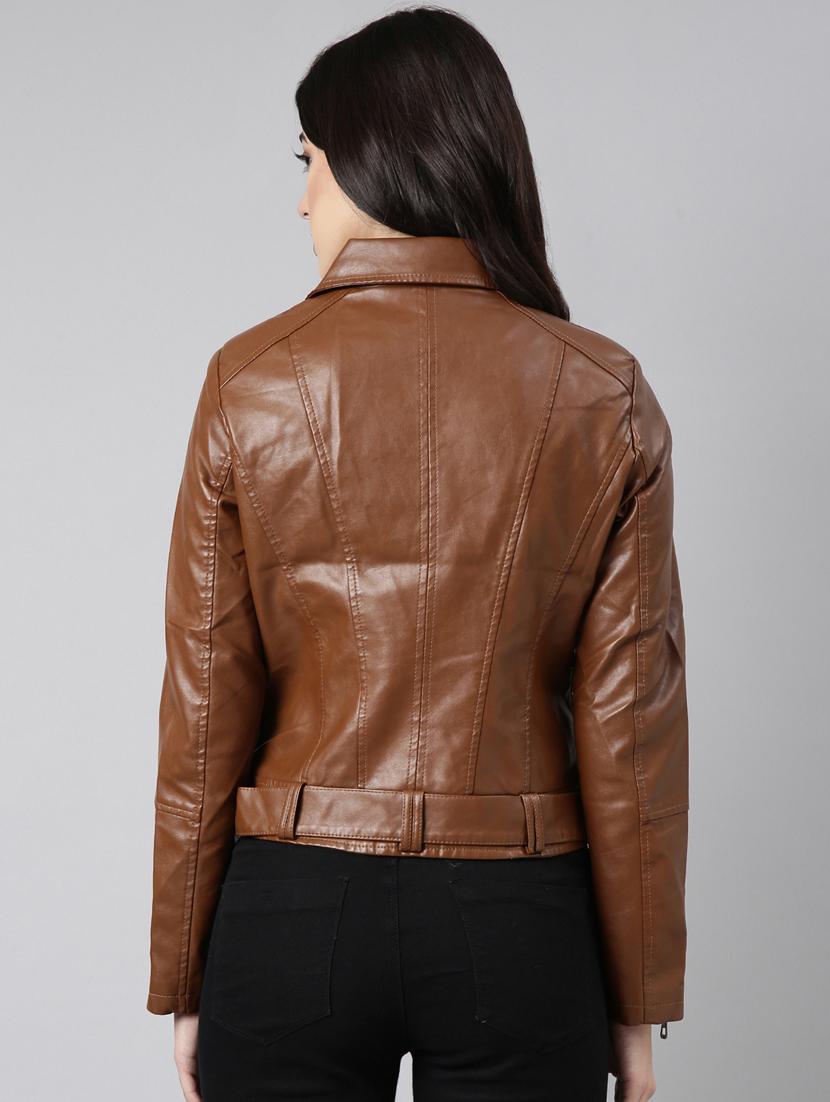 brown leather bomberbiker jacket - 20917110 - Standard Image - 2