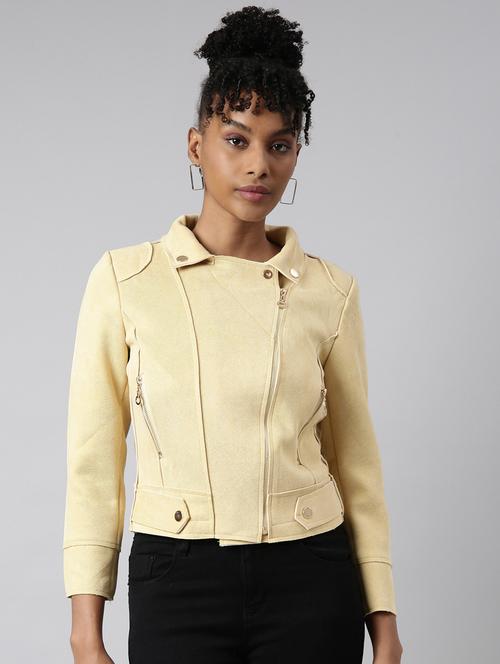 women solid yellow regular jacket - 20917113 - Standard Image - 0