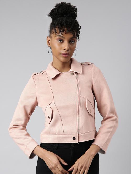 peach suede bomberbiker jacket - 20917117 -  Standard Image - 0