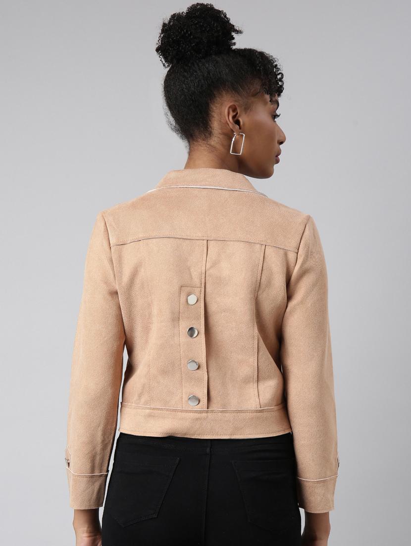 beige suede plain crop jacket - 20917119 - Standard Image - 2