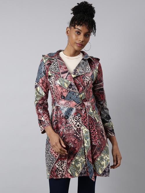 multicolored leather printed long jacket - 20917125 -  Standard Image - 0