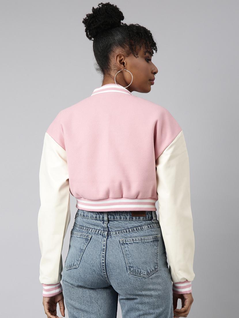 pink fleece varsity jacket - 20917152 - Standard Image - 2