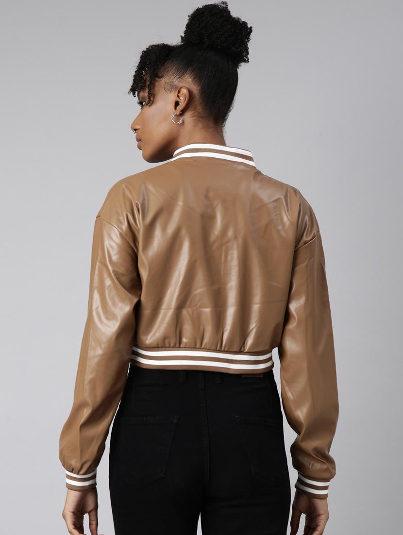 brown leather varsity jacket - 20917153 - Standard Image - 2