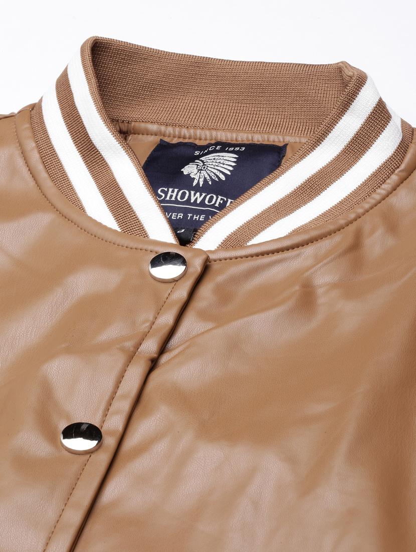 brown leather varsity jacket - 20917153 - Standard Image - 7
