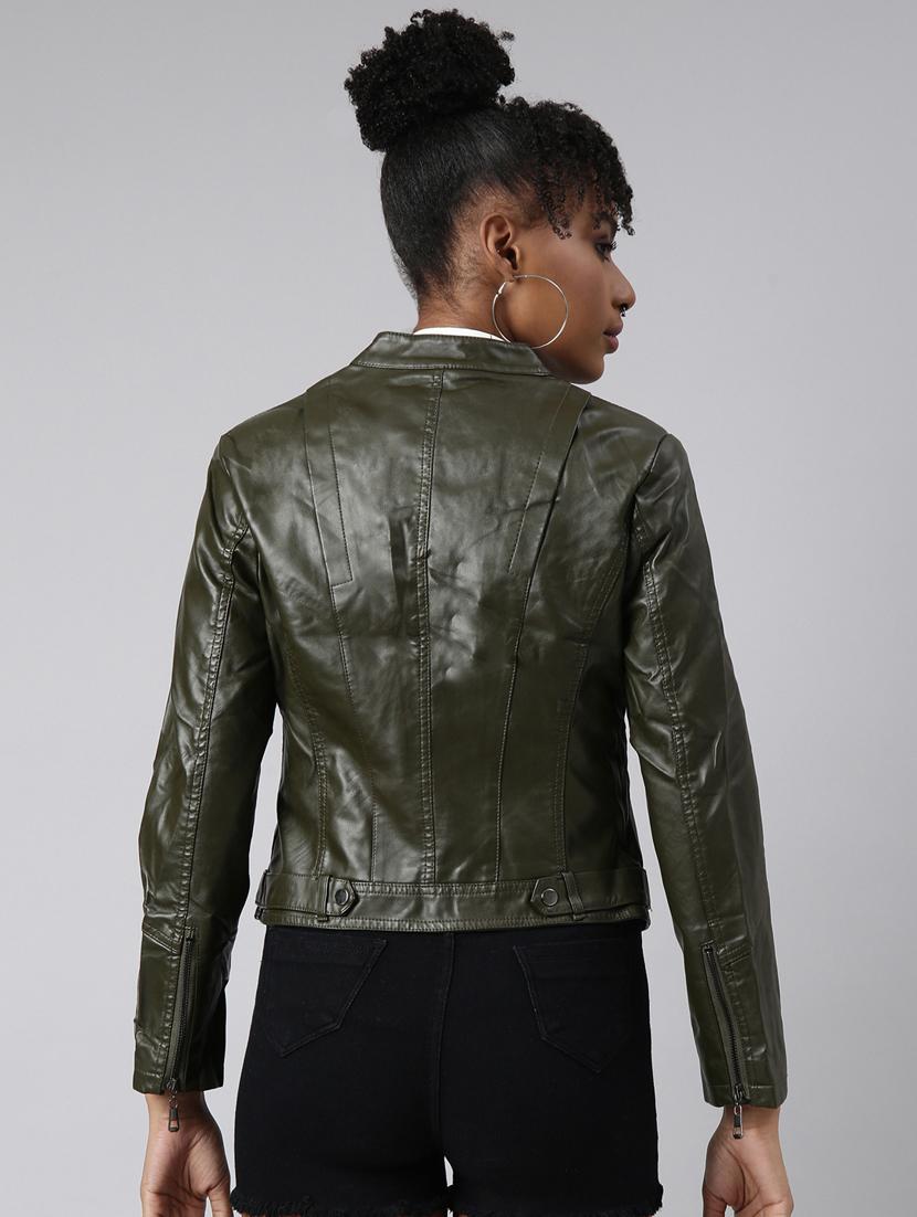 olive leather bomberbiker jacket - 20917162 - Standard Image - 2