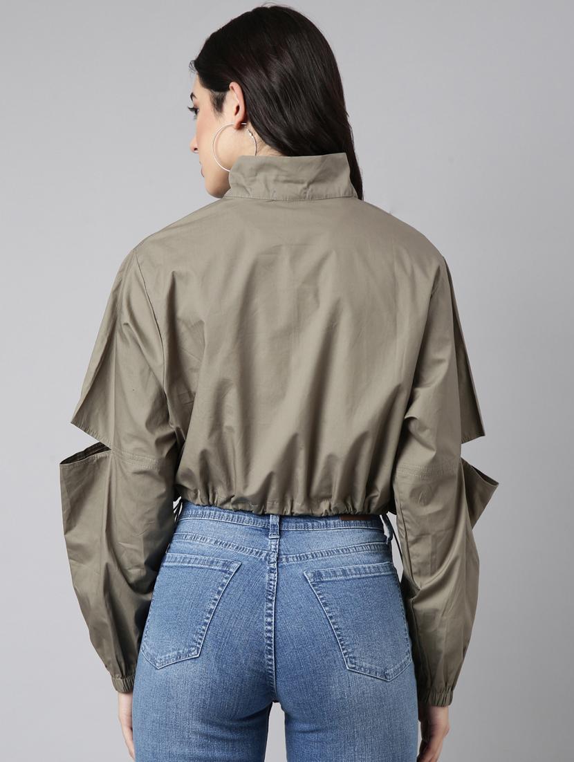 olive cotton blend bomberbiker jacket - 20917189 - Standard Image - 2