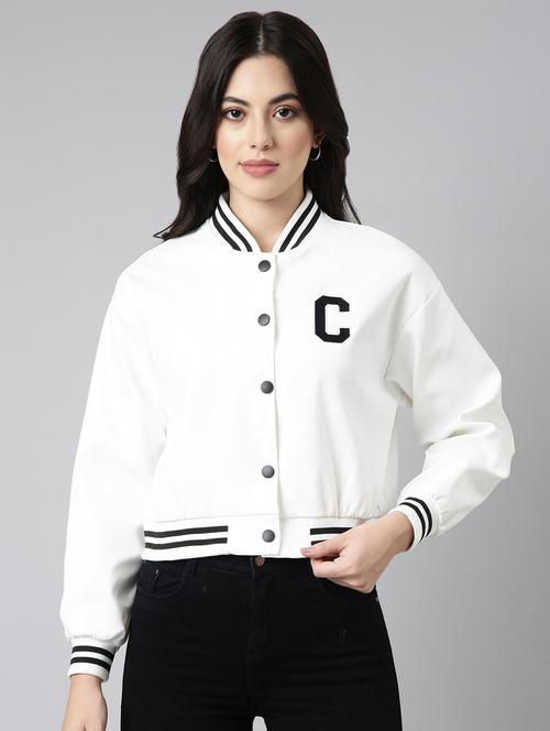 white cotton blend varsity jacket  - 20917200 -  Standard Image - 0
