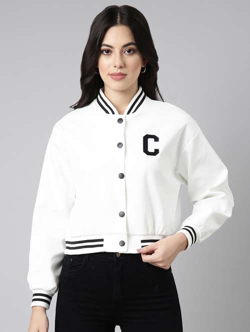 white cotton blend varsity jacket 