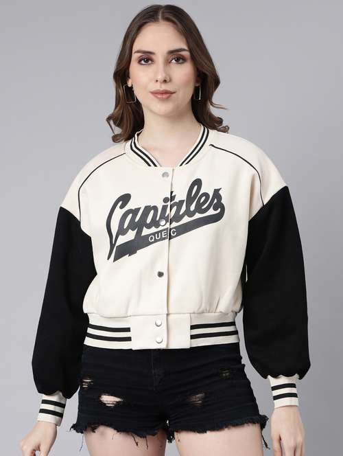 cream cotton blend varsity jacket  - 20917209 -  Standard Image - 0