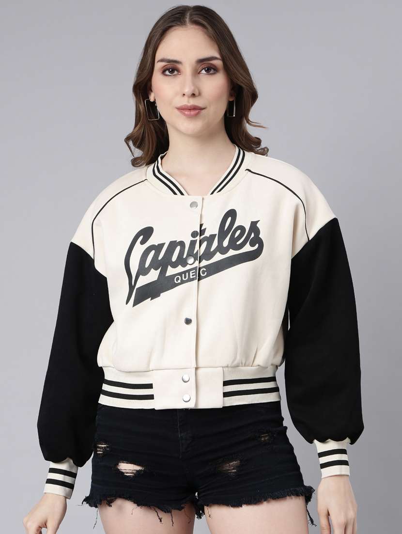 cream cotton blend varsity jacket  - 20917209 -  Zoom Image - 0