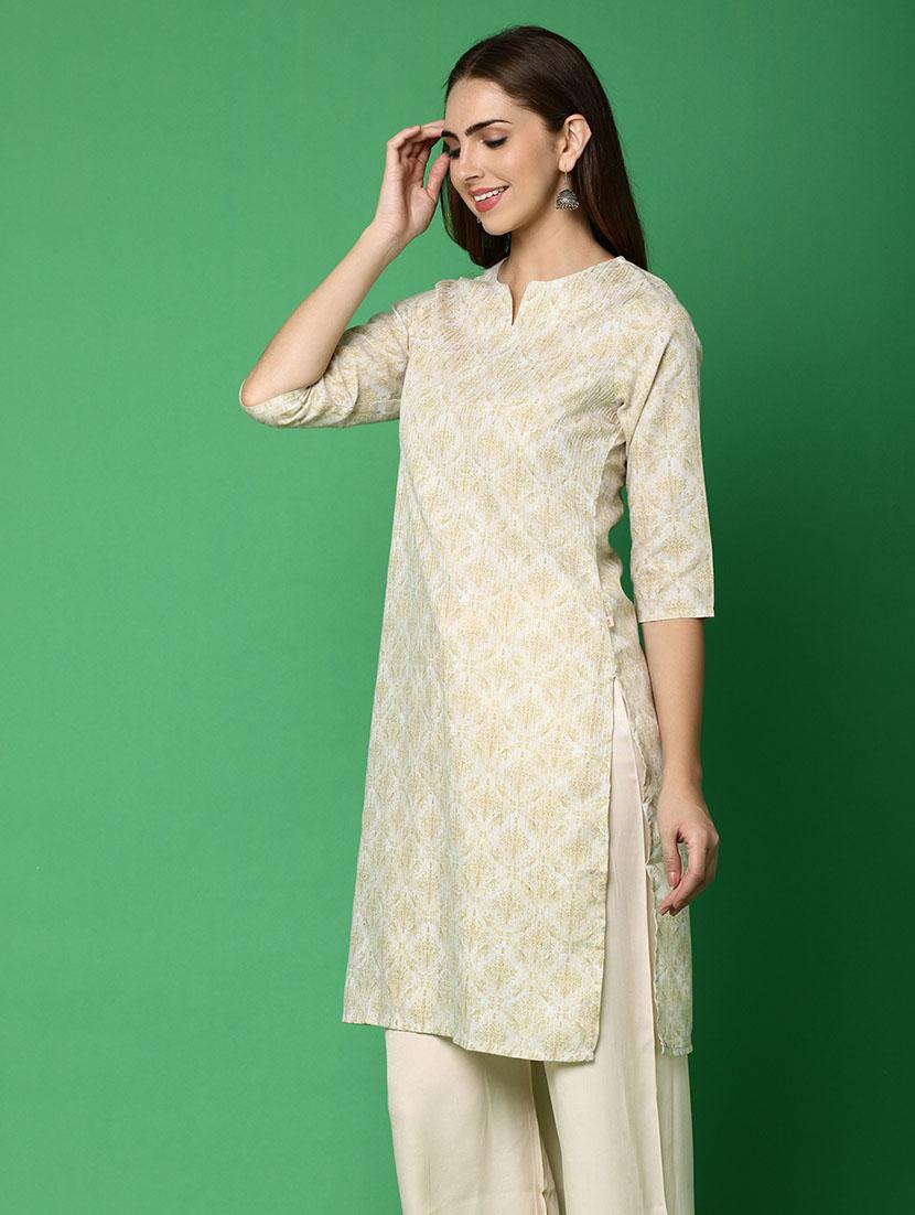 women beige notch neck straight kurta - 20918618 - Standard Image - 2