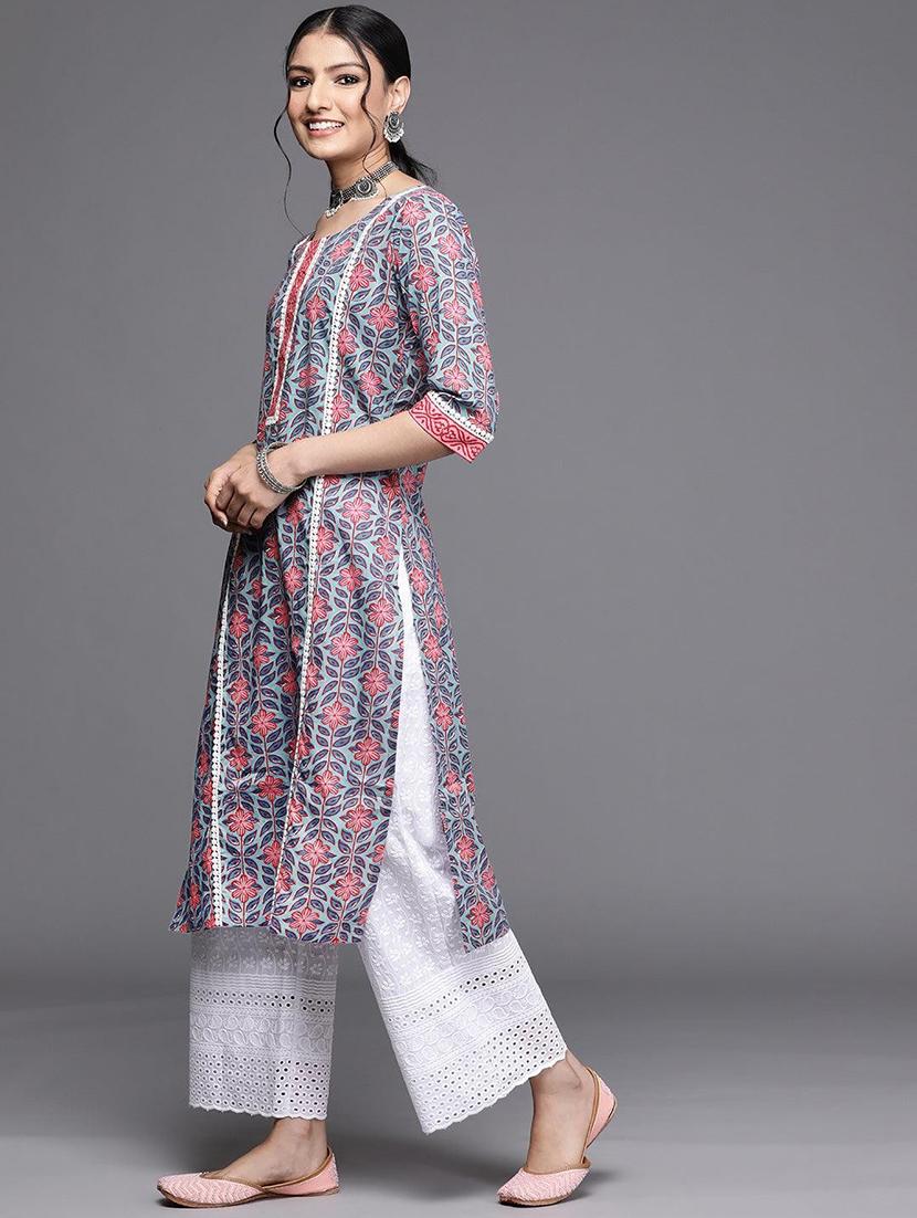 women grey floral printed straight kurta - 20918875 - Standard Image - 2