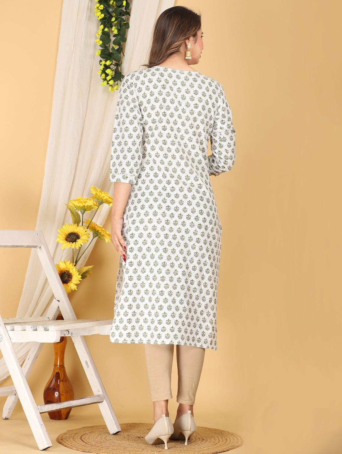 off white floral printcotton straight kurta - 20918877 - Standard Image - 2