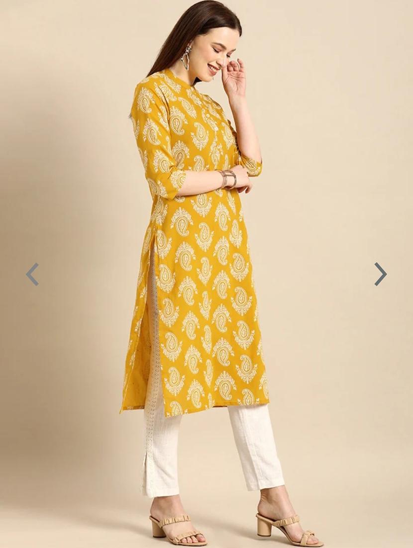 mustard cotton straight kurta - 20918883 - Standard Image - 2