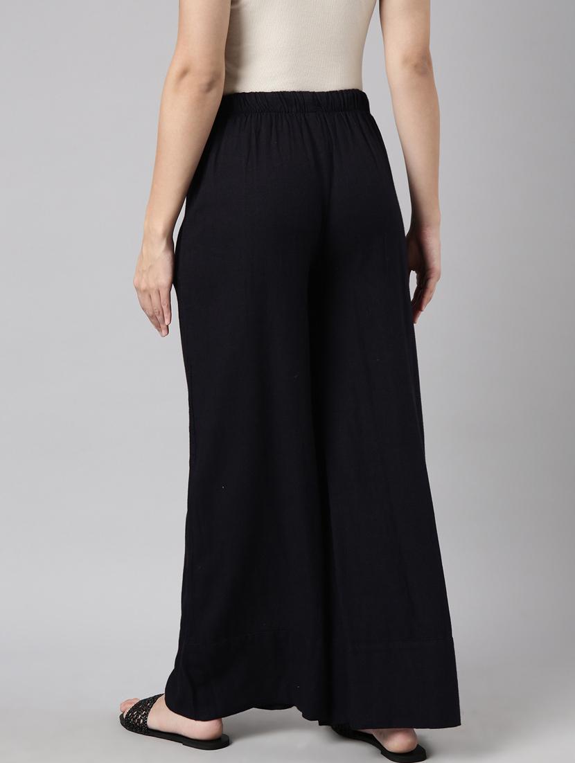 navy blue cotton blend palazzos - 20922047 - Standard Image - 2